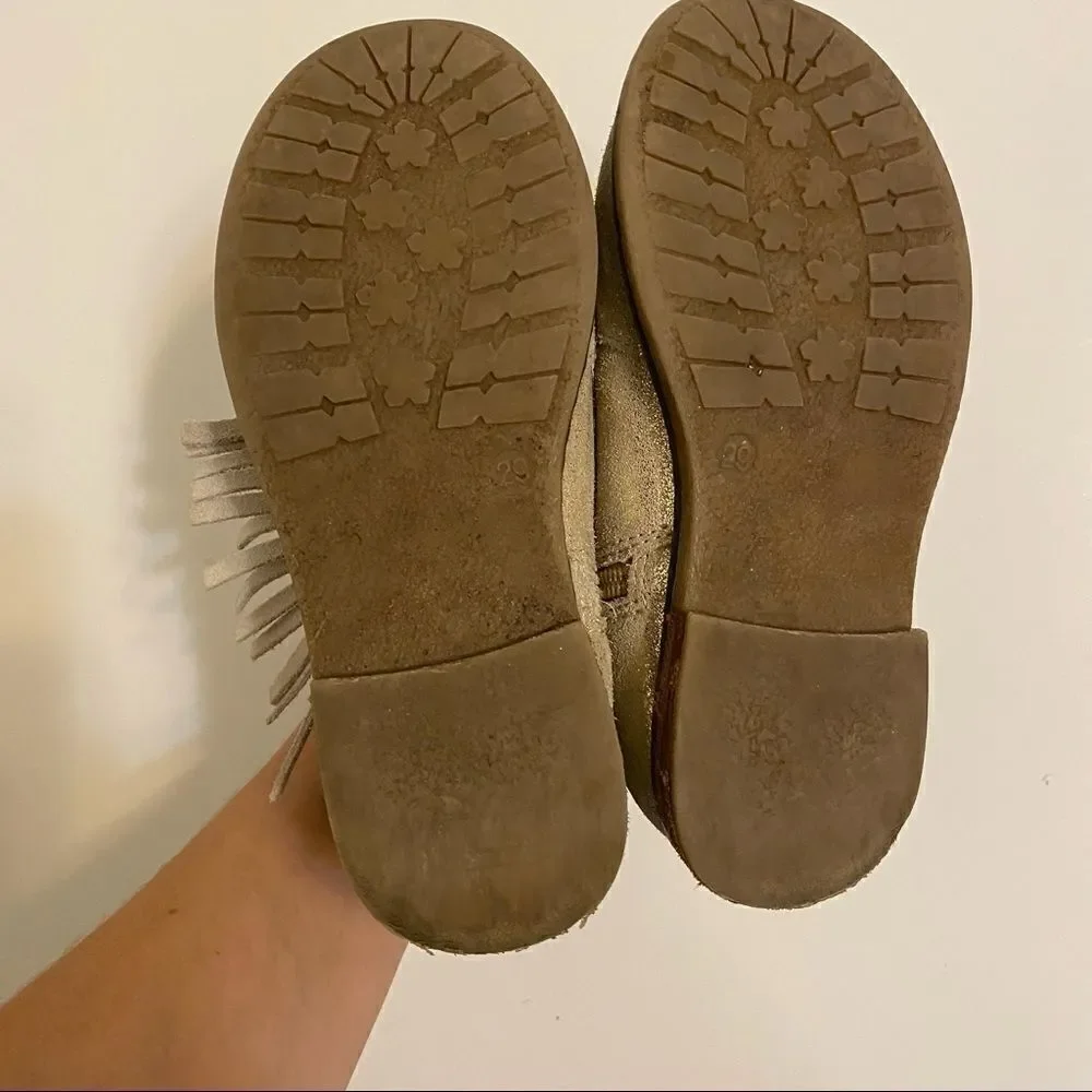 Tucker + Tate Nordstrom Gold Fringe Leather suede Girls zip low Boots 29/US 12